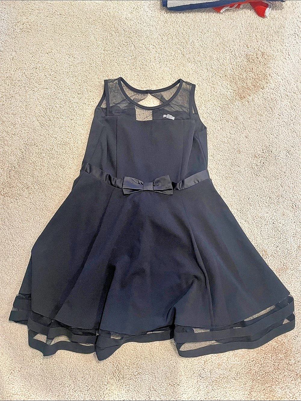 Calvin Klein Big Girls Illusion Mesh Bow Front Dress Black Size 14